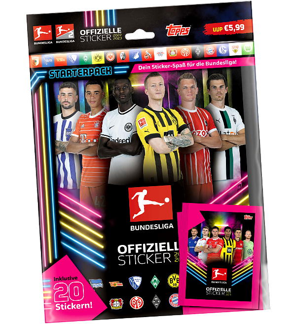 Topps Bundesliga Cromos 2022/2023 - Starterpack + Caixa de 50 saquetas