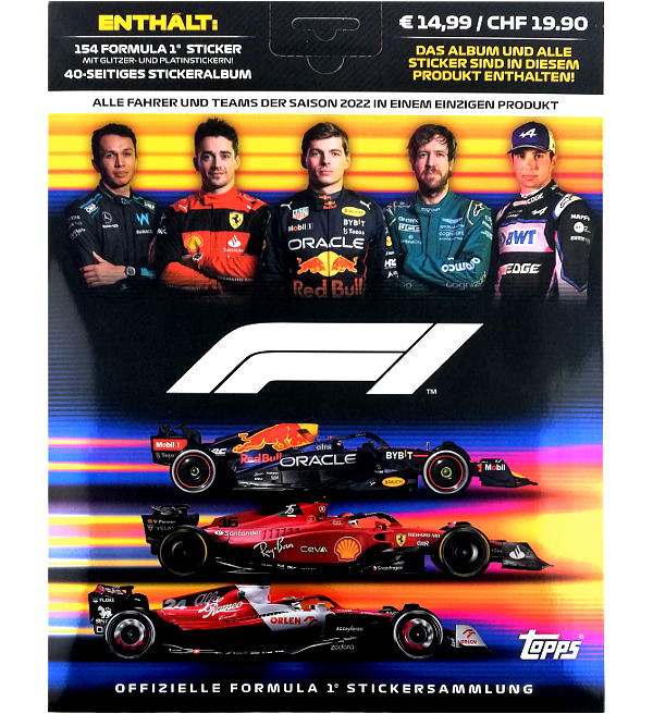Topps F1 Formula 1 StickerSet 2022 154 Cromos + Álbum Alemão